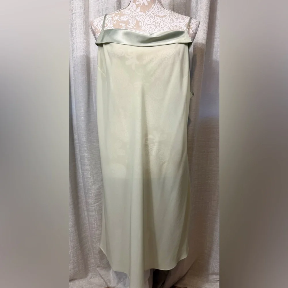 Halston 2X Sage Green Sheer Robe & Slip Dress Set Satin Trim Elegant Lounge - Picture 2 of 16